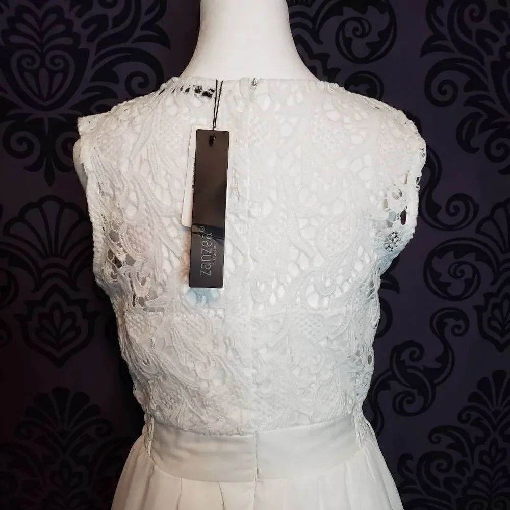 Zanzea Collection Womens White Sleeves Lace Bodice Sheer Skirt Dress Size 4 - Picture 7 of 14